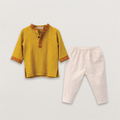 Mustard Collar Block Print Kurta & Pant Set