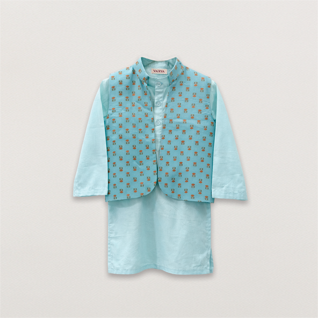 Sky Blue Kurta with Printed Jacket