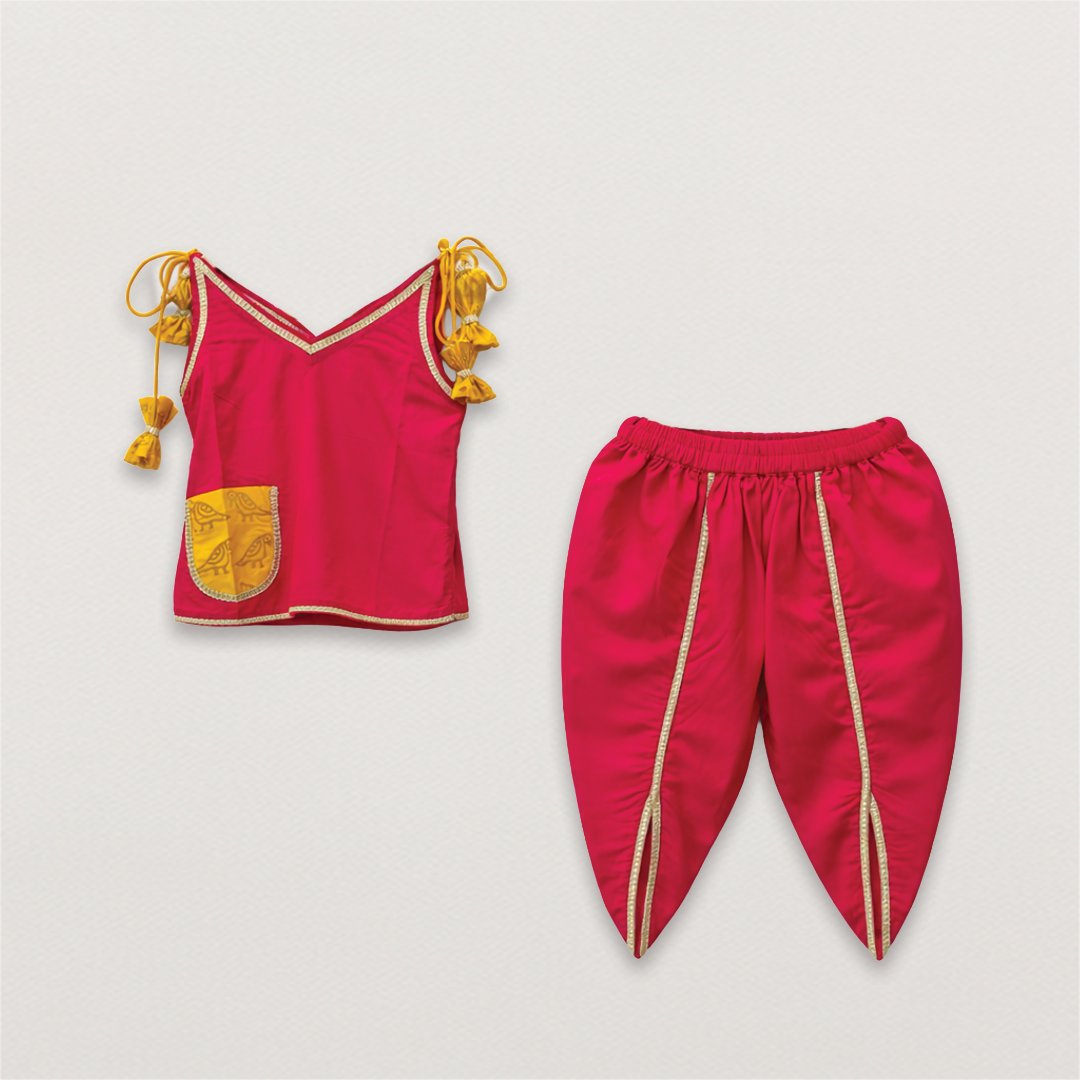 Tie-Up Dhoti Set with Parrot Print