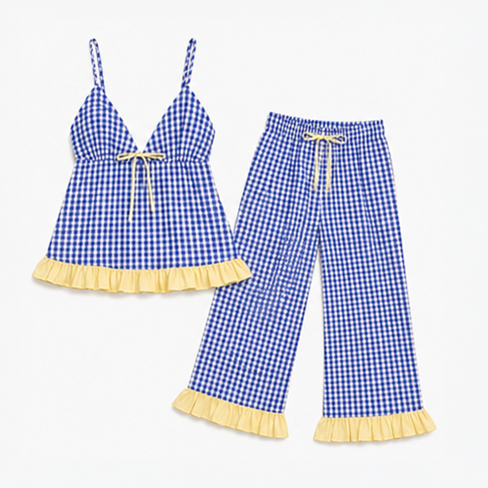 Blue Gingham Frill Cami Set