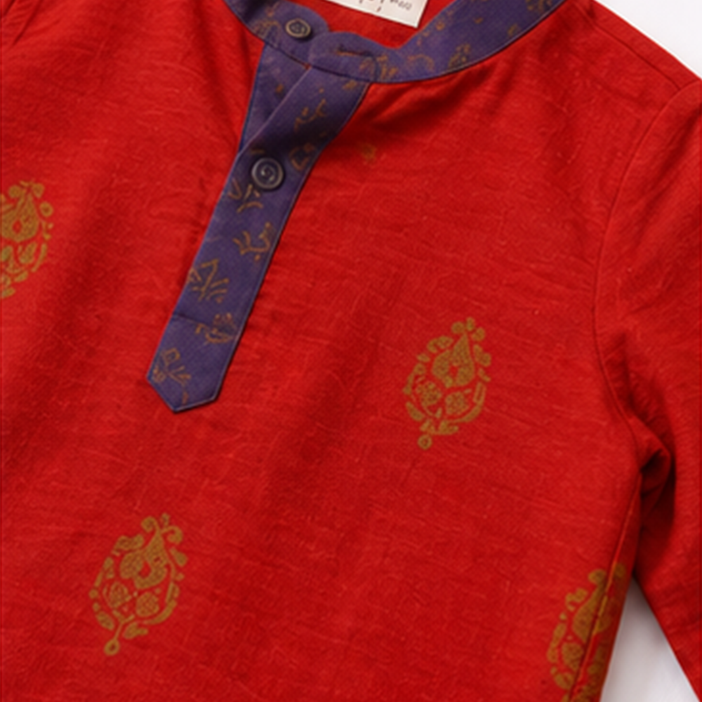 Red Kurta, Jacket & Dhoti Set