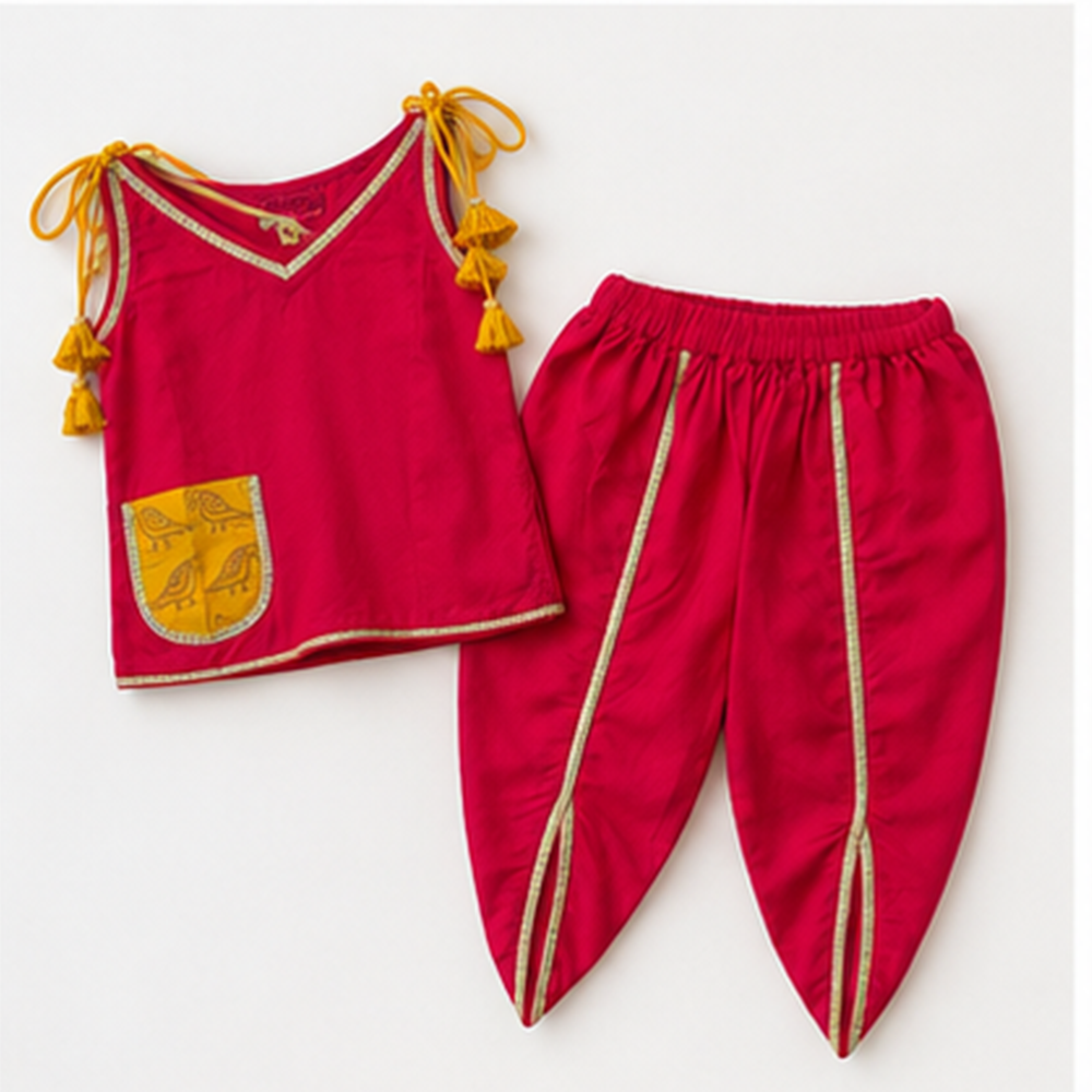 Tie-Up Dhoti Set with Parrot Print