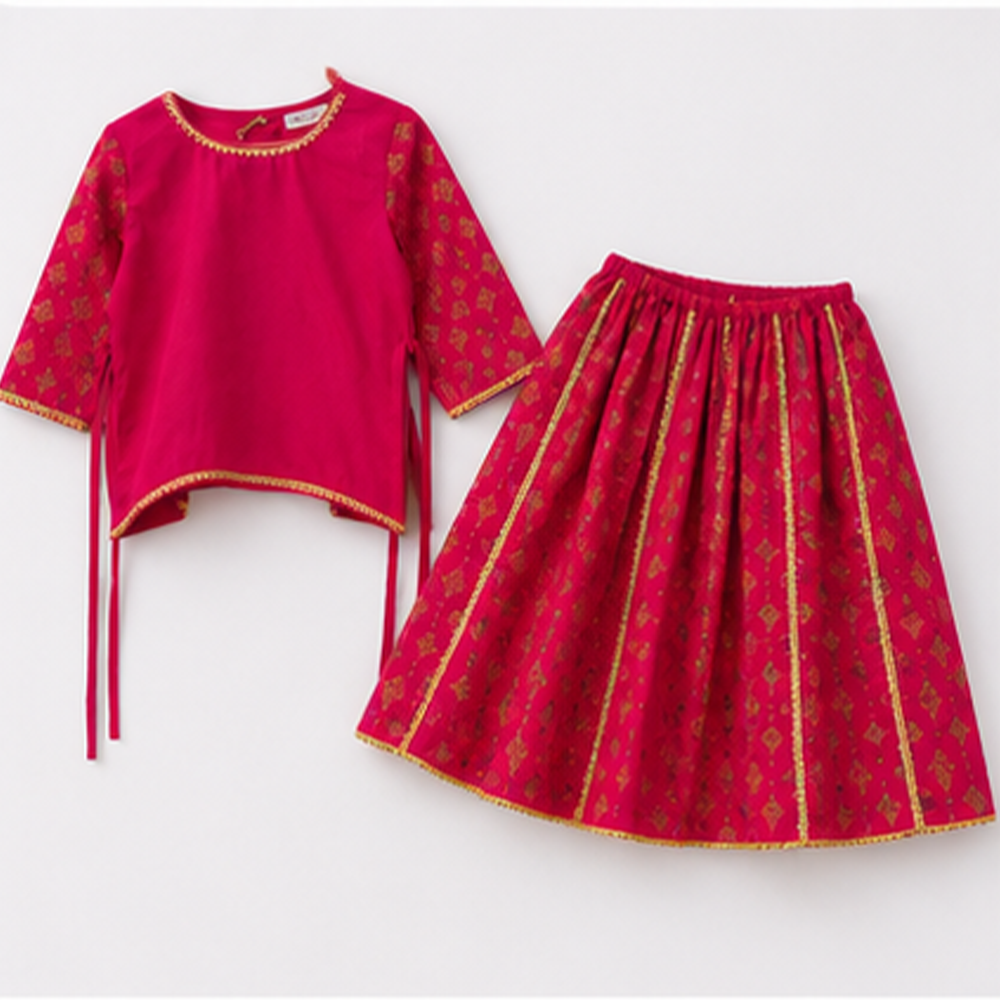 Pink Full Sleeves Lehenga Set