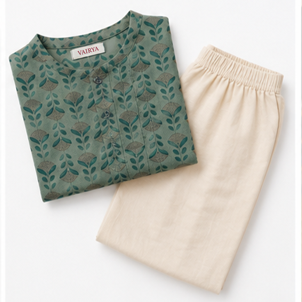 Printed Sage Kurta & Pant Set
