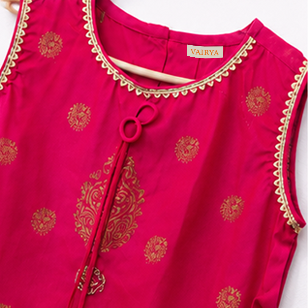 Pink Hand Block Print Lehenga Set