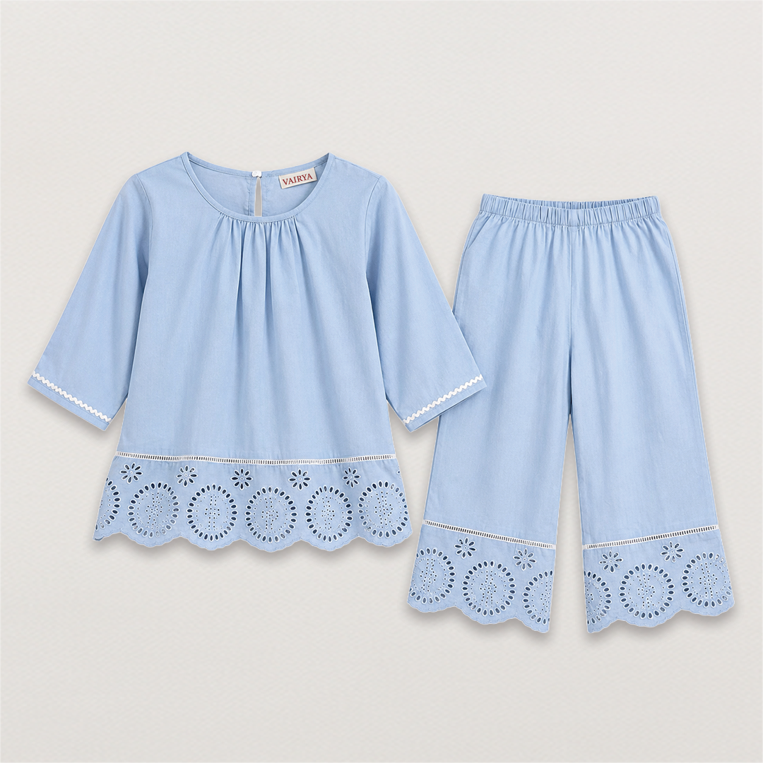 Blue Eyelet Co-ord Set