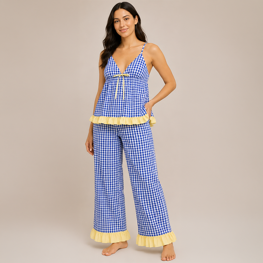 Blue Gingham Frill Cami Set