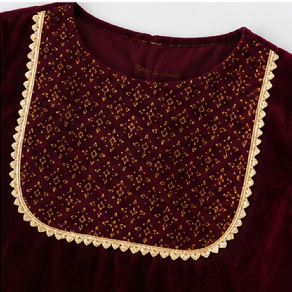 Maroon Velvet Sharara Set