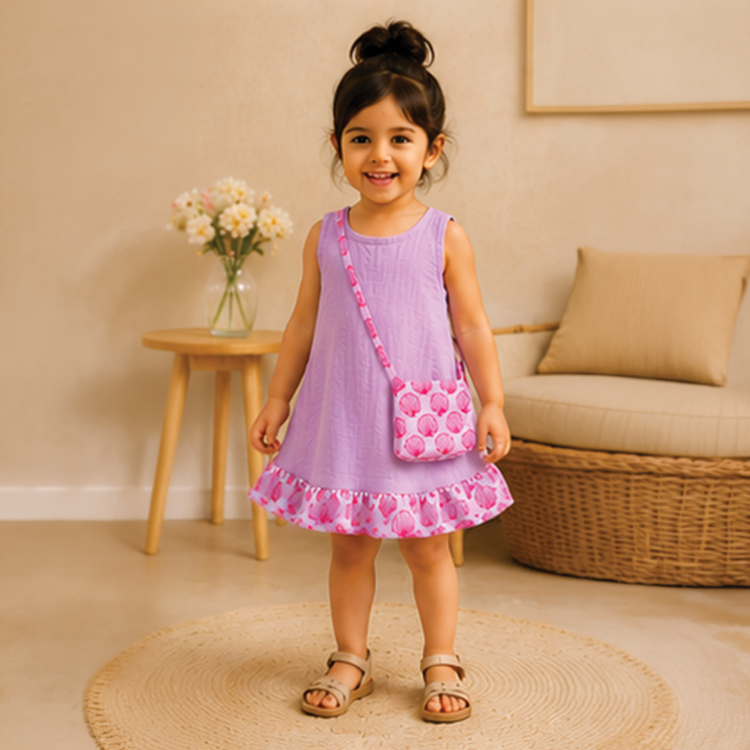 Lilac Seashell Dress with Sling Bag