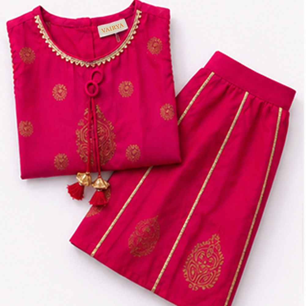 Pink Hand Block Print Lehenga Set