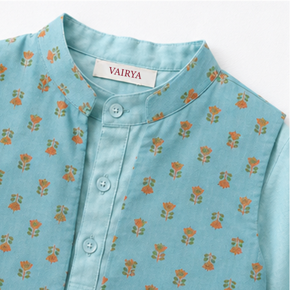Sky Blue Kurta with Printed Jacket