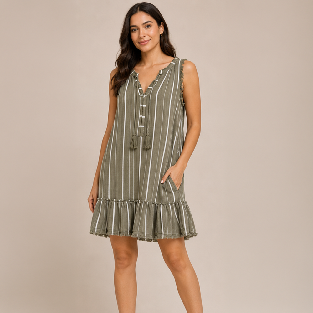 Olive Stripe Print Dress