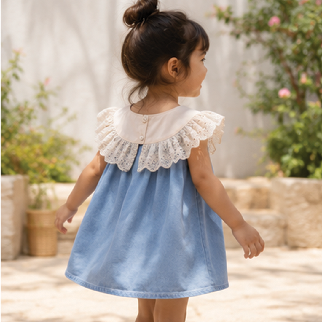 Light Denim Lace Yoke Dress
