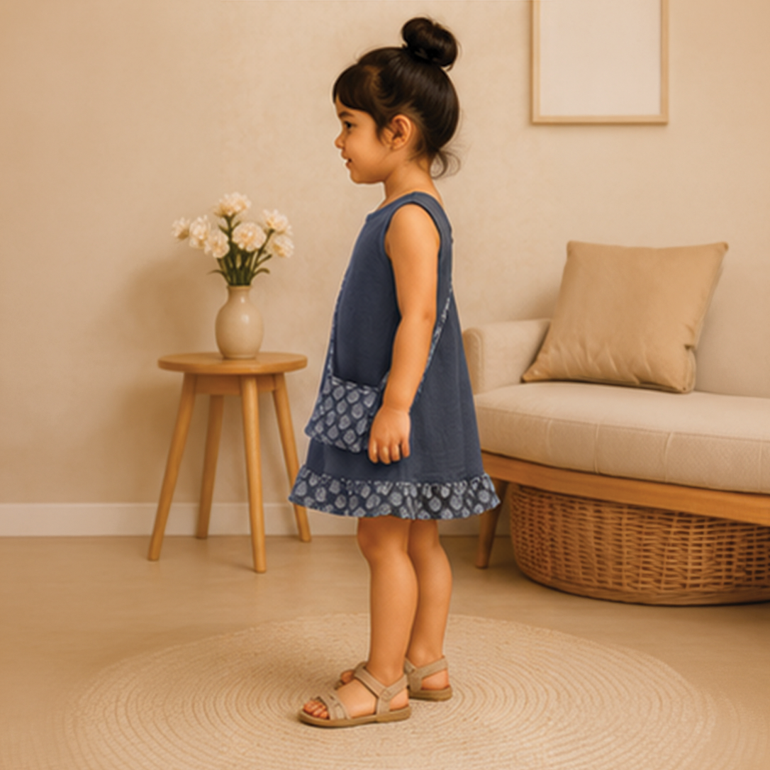 Grey Seashell Dress with Sling Bag