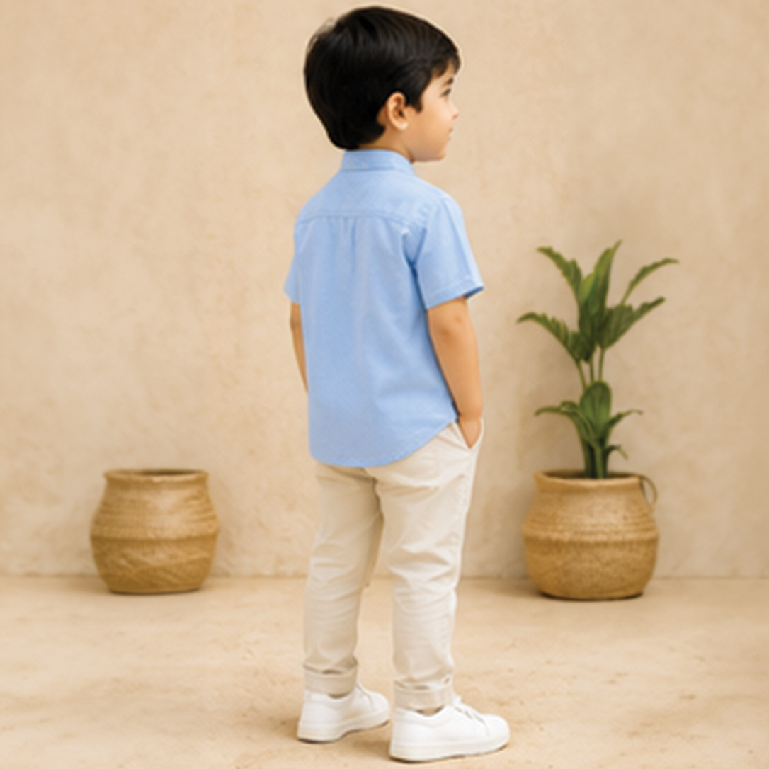 Sky Blue Mandarin Collar Shirt
