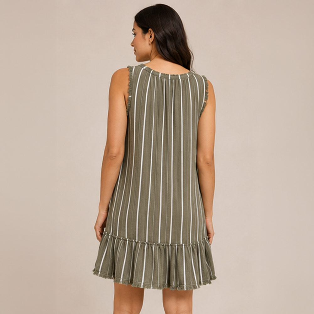 Olive Stripe Print Dress