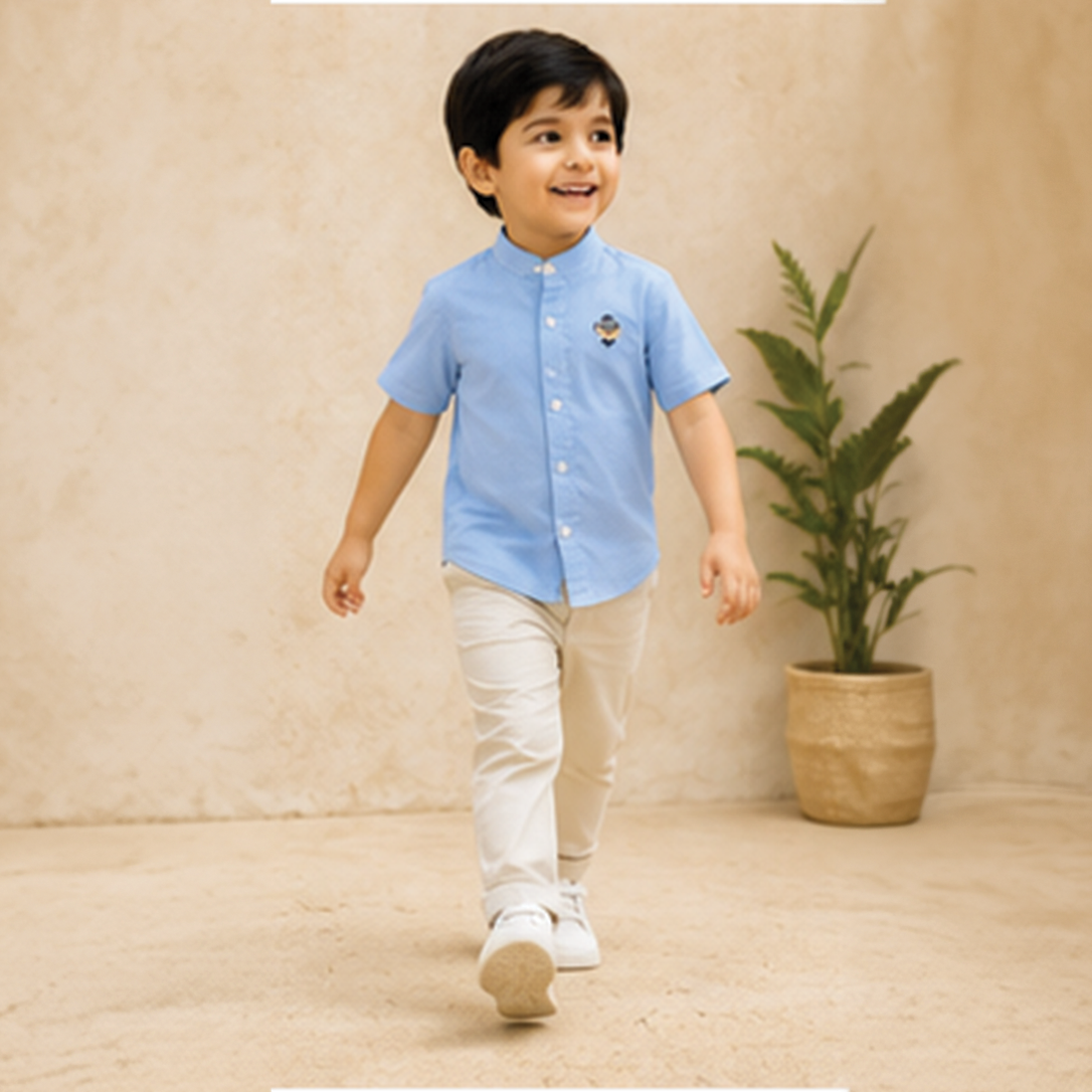 Sky Blue Mandarin Collar Shirt