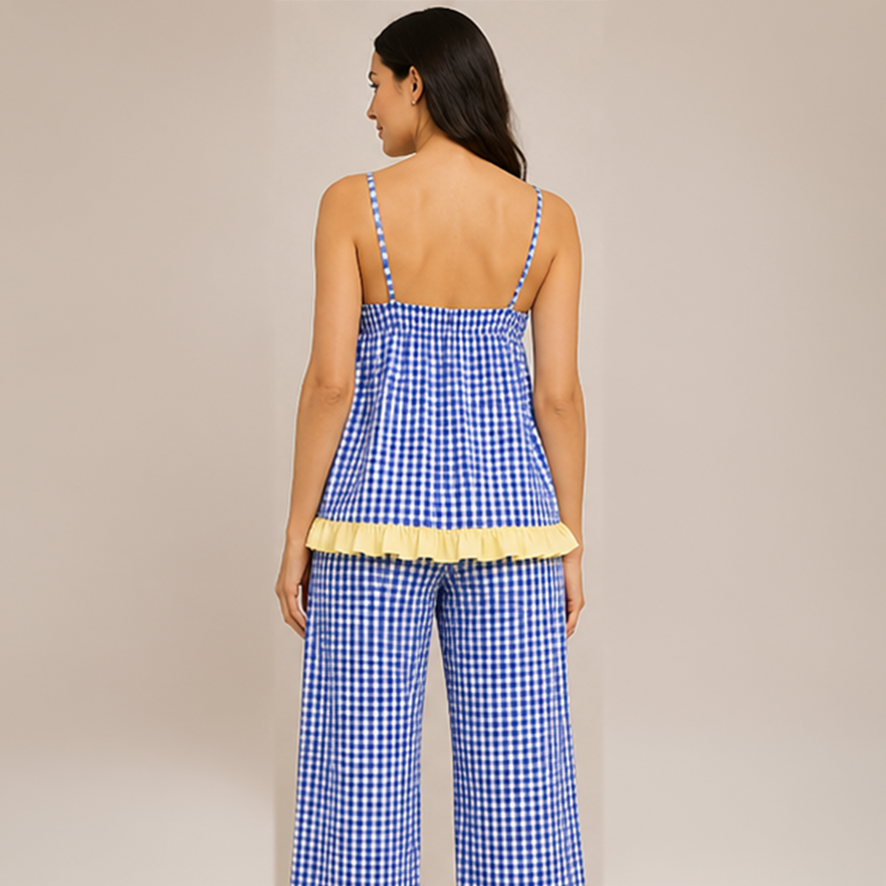 Blue Gingham Frill Cami Set