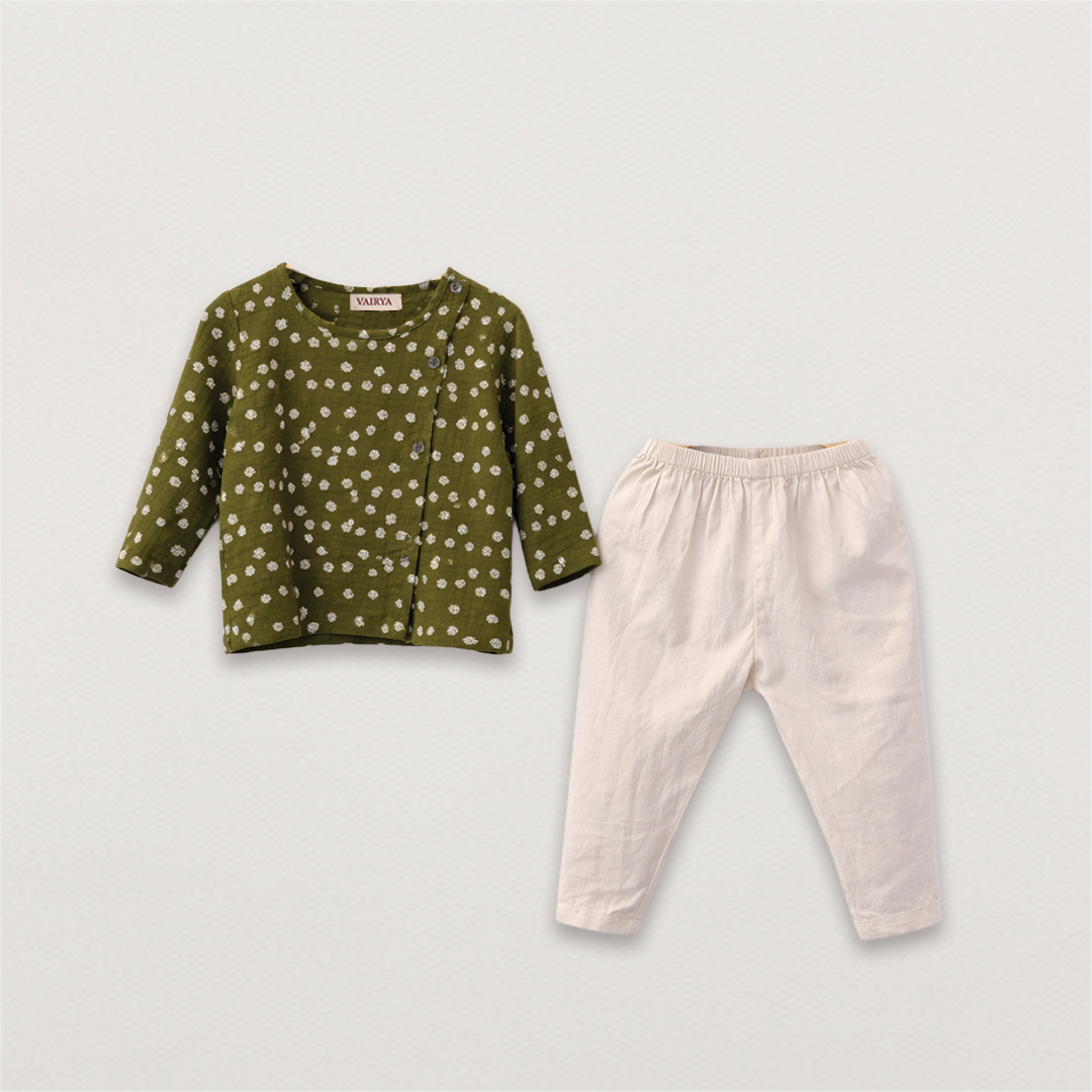 Olive Hand Block Print Kurta & Pant Set
