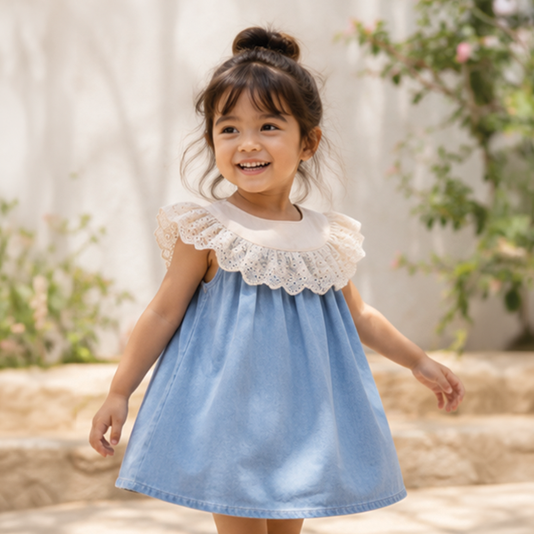 Light Denim Lace Yoke Dress