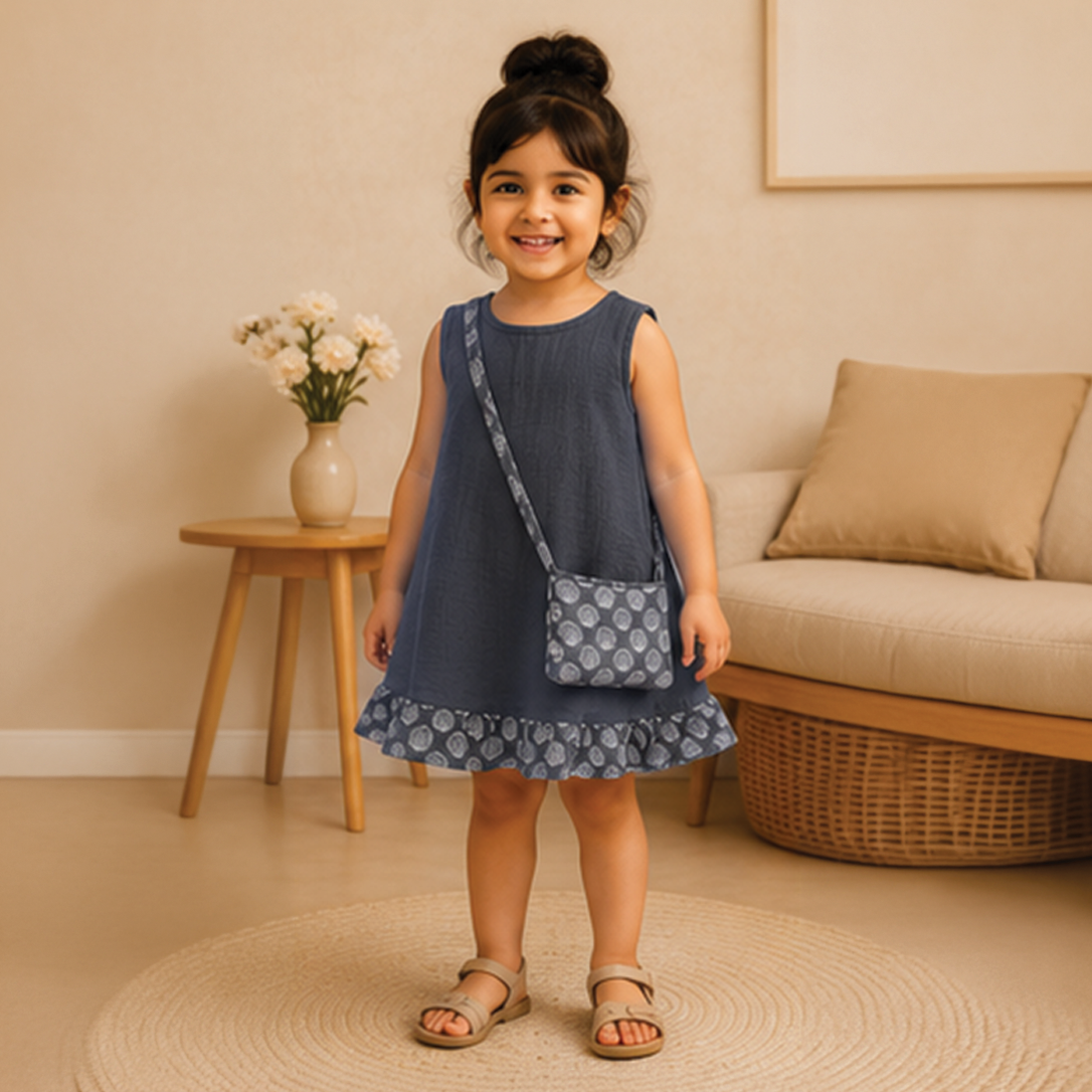 Grey Seashell Dress with Sling Bag