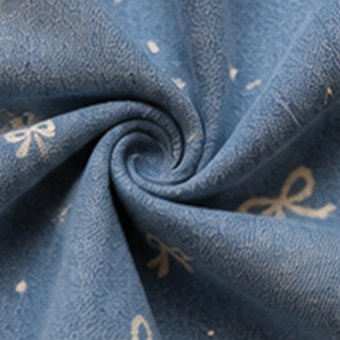 Denim Dress with Bow Print