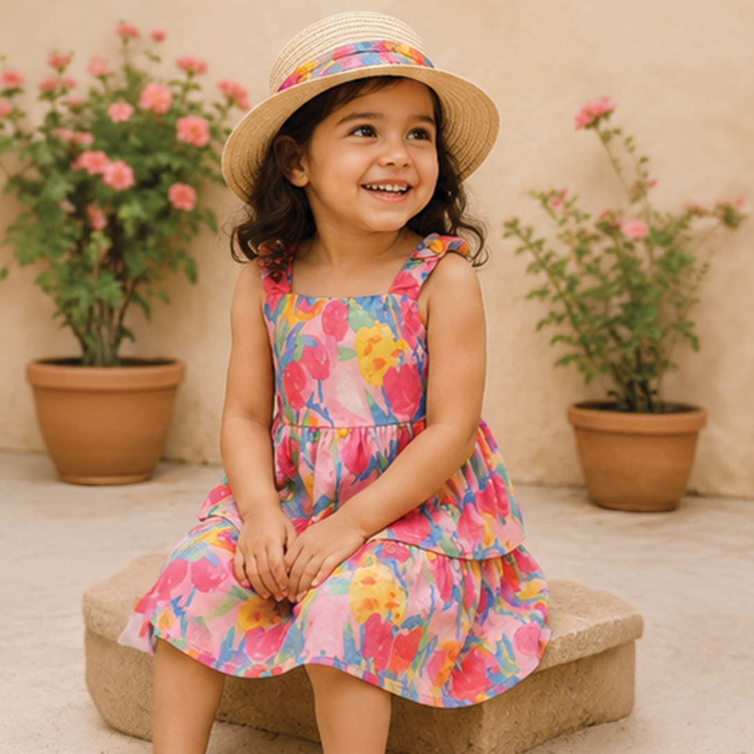 Floral Summer Dress with Hat
