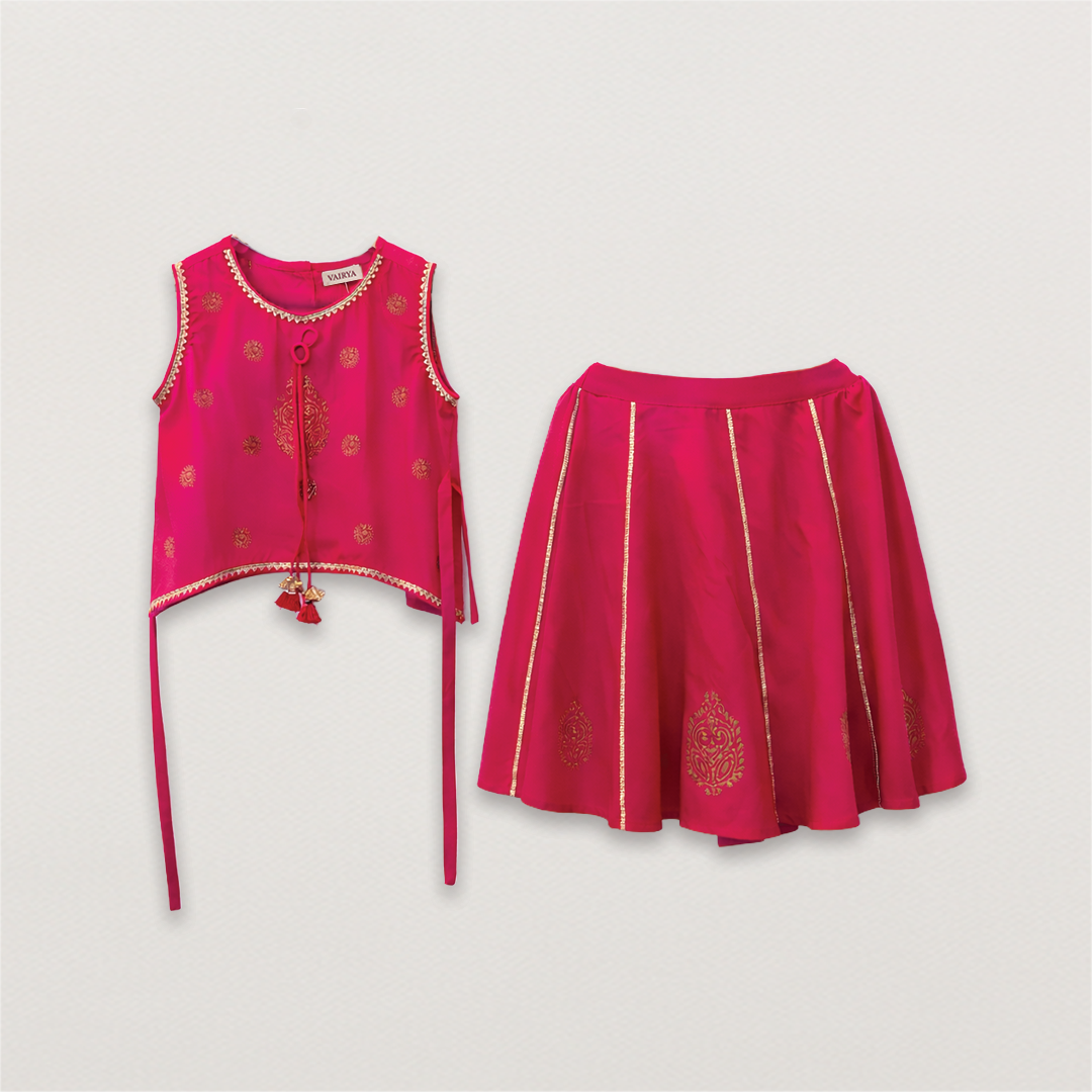 Pink Hand Block Print Lehenga Set