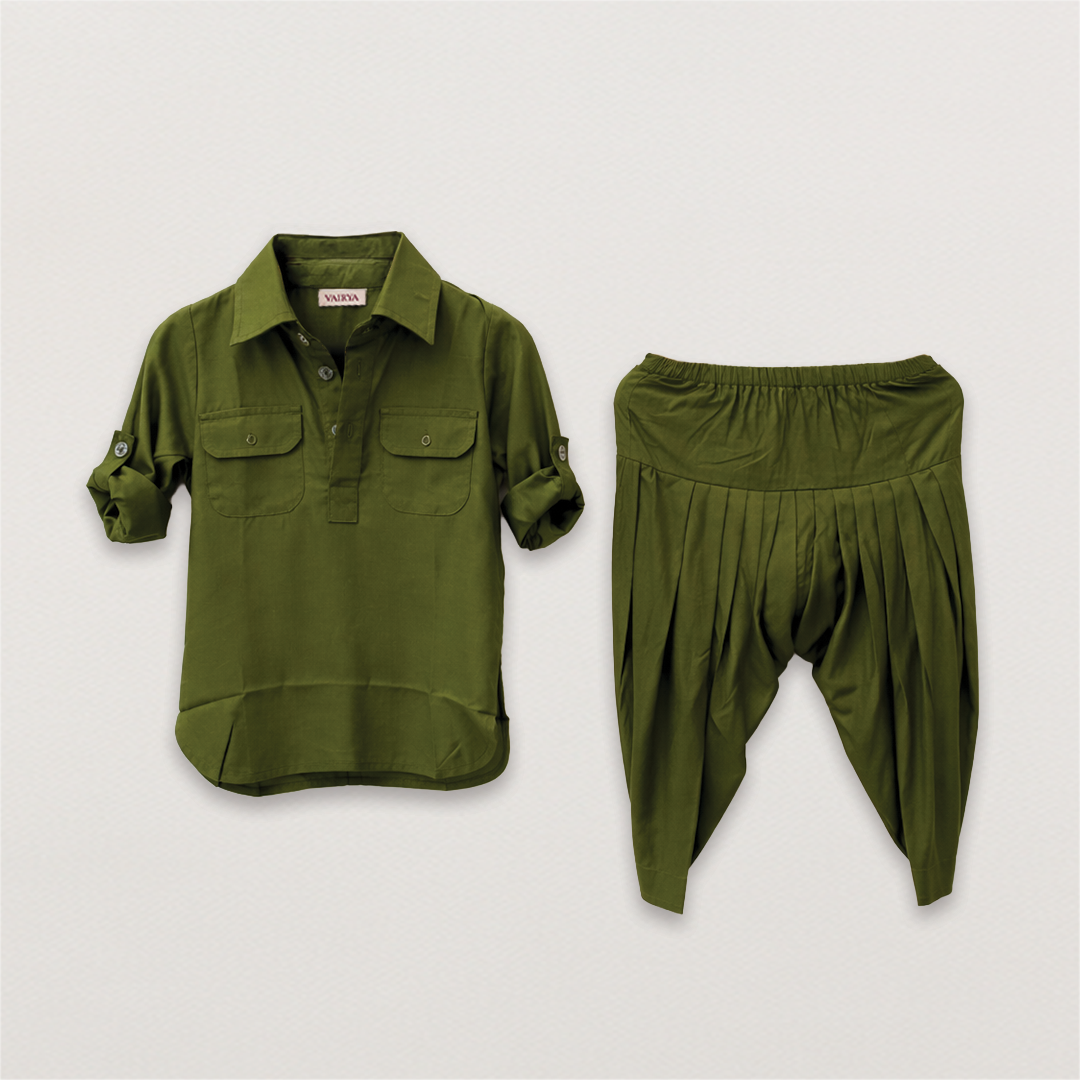 Olive Green Pathani Set