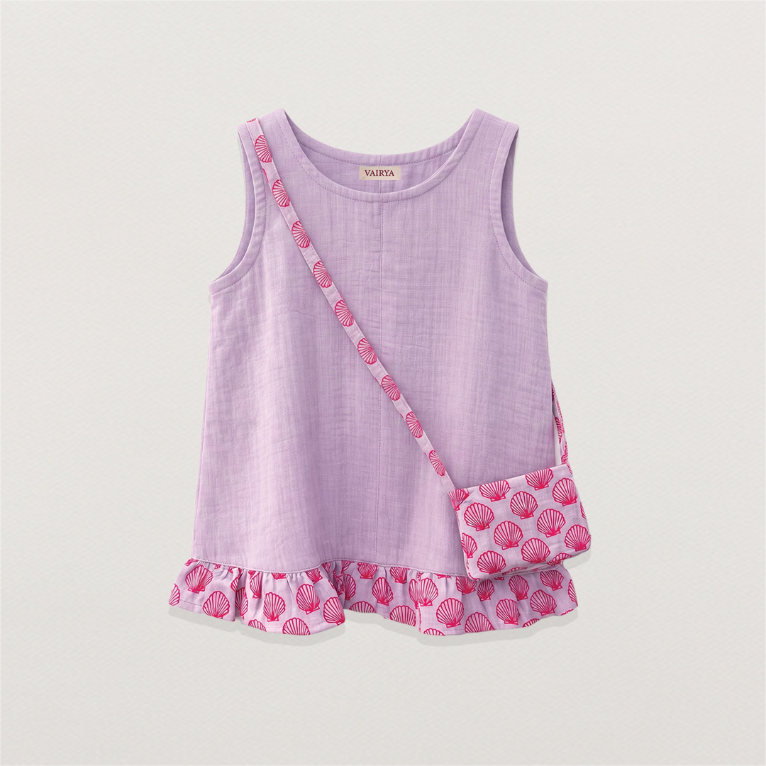 Lilac Seashell Dress with Sling Bag